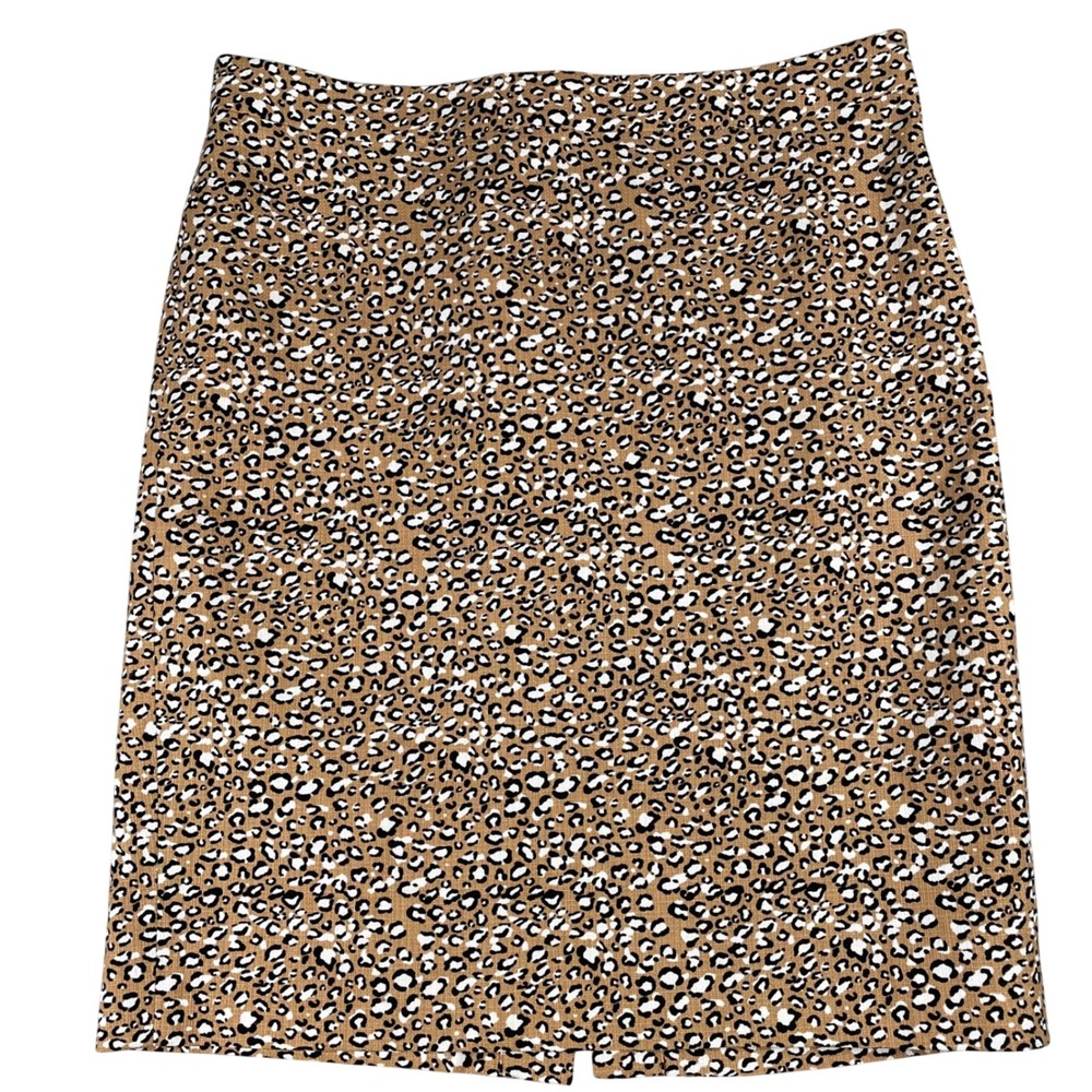 J.Crew Leopard Print Linen Blend Pencil Skirt Tan Brown Black Size 10